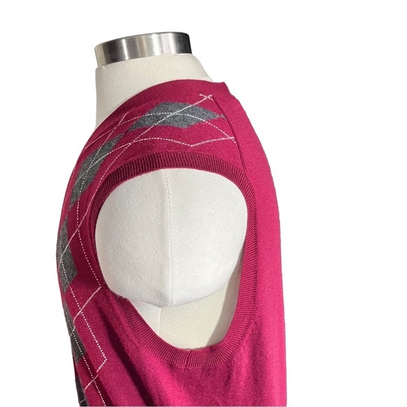 Club Room Estate Merino Wool Men Red White Argyle Sleeveless Sweater Vest Sz XL - Picture 4 of 14